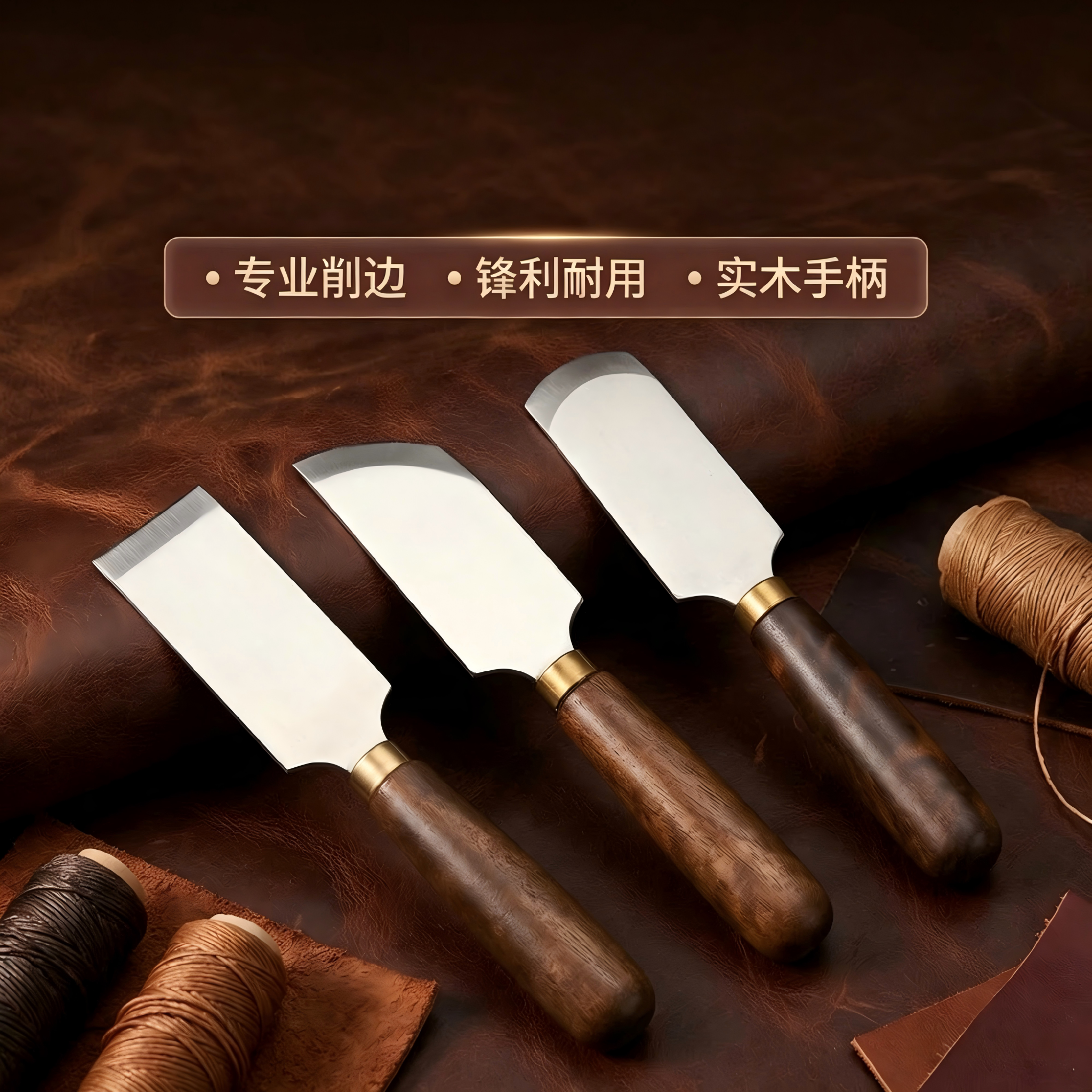 胡桃木柄日式削薄刀裁皮刀斜刀圆刀手工皮革皮具刀下料刀