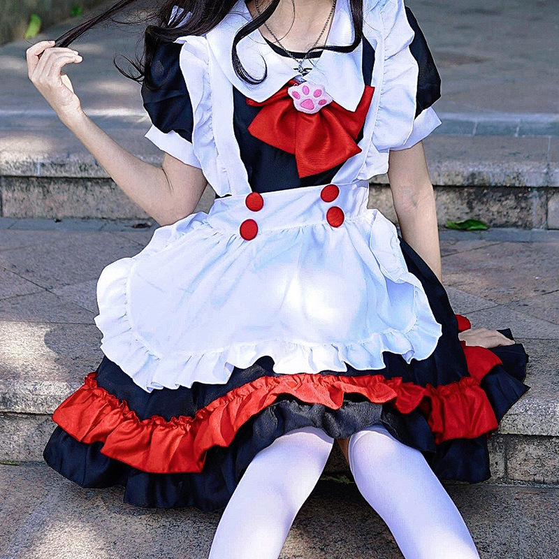 暗黑系学院风Lolita洛丽塔哥特风小恶魔女巫婆连衣裙黑红款女仆装