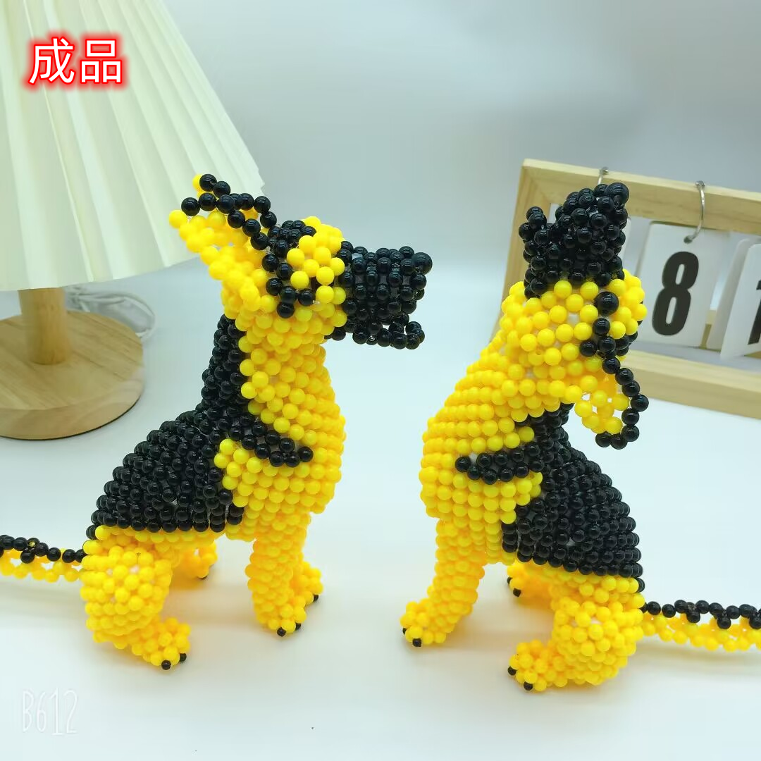 DIY手工串珠成品德牧犬摆件 钥匙包包挂件创意卡通德国牧羊犬摆件