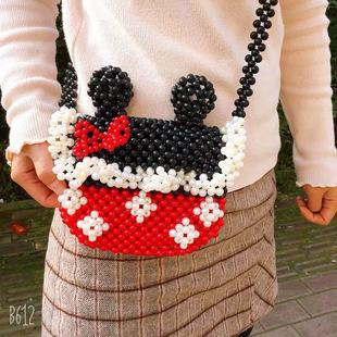 DIY手工串珠包 米妮米奇米老鼠蝴蝶结唐老鸭屁屁包编织手机斜挎包