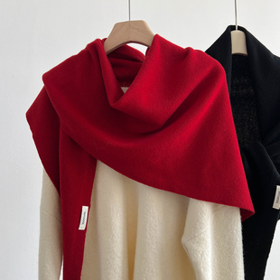 Carrier 韩国100%绵羊毛针织三角巾女秋冬外搭保暖多功能披肩头巾