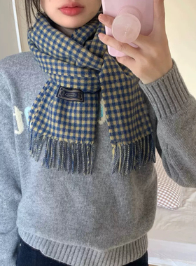 Carrier 美娜同款围巾韩国东大门100%羊毛wool温暖复古格纹围脖女