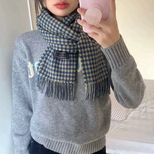 Carrier 美娜同款围巾韩国东大门100%羊毛wool温暖复古格纹围脖女