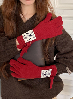 韩国出口～M&eret大标绑带针织手套冬季保暖百搭休闲学生骑车女潮