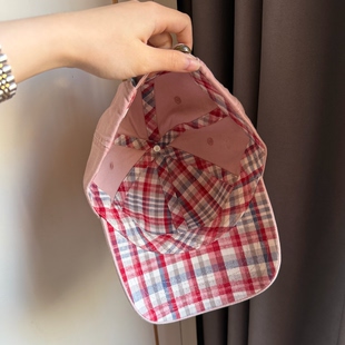 店主甄选～韩系复古内格子棒球帽纯棉显白情侣加大加深显脸小帽子