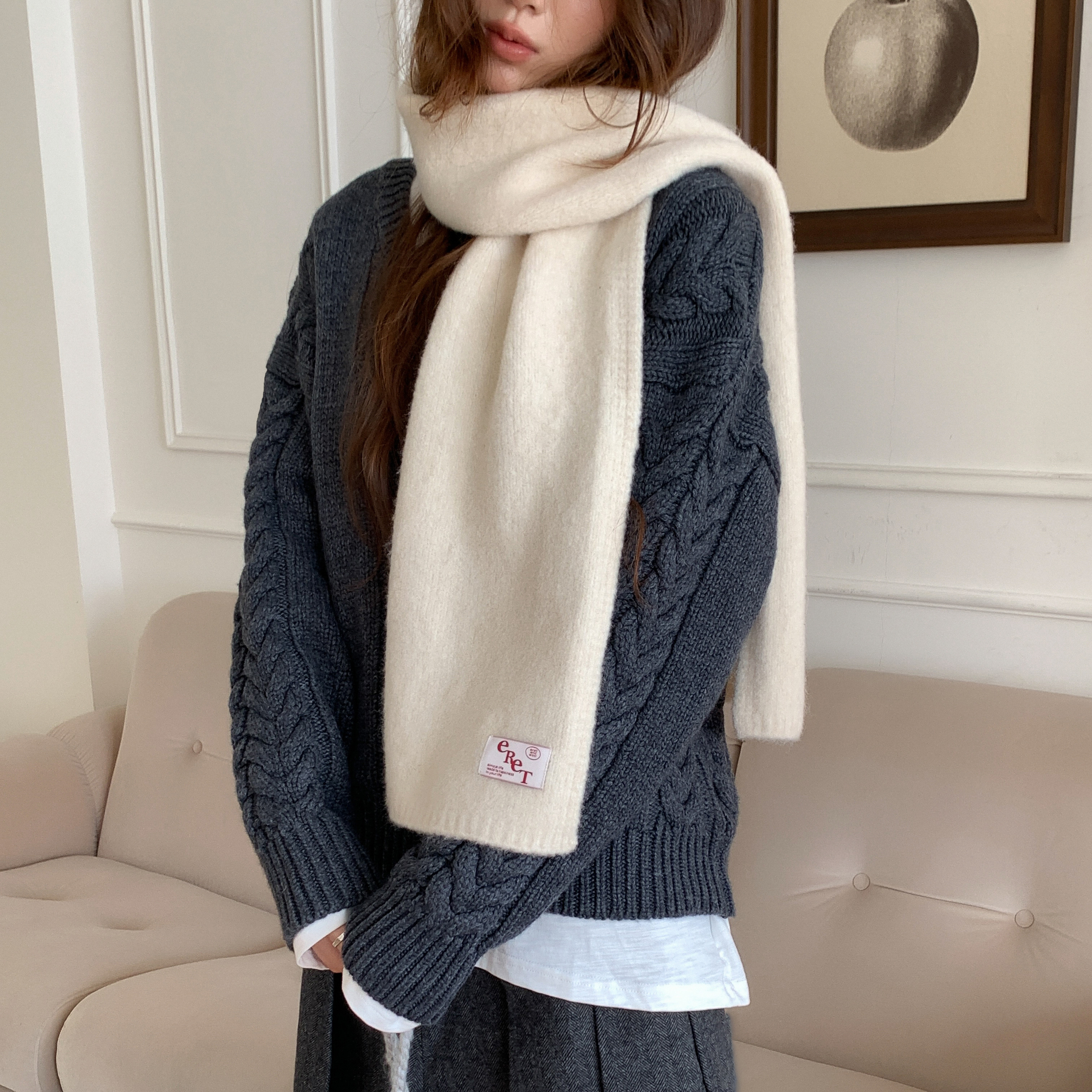 花米色～韩国eret糖果色茉莉针织纯色围巾女冬保暖情侣款百搭围脖