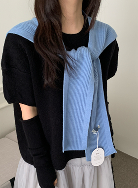 春季新品～韩国m•eret针织平角披肩围脖假两件外搭叠穿保暖坎肩