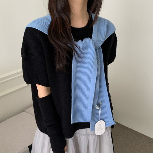 春季新品～韩国m•eret针织平角披肩围脖假两件外搭叠穿保暖坎肩