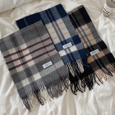Carrier 澳洲经典格子100%绵羊毛围巾情侣冬季保暖流苏百搭围脖潮