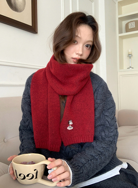 Carrier 糖果色史努比～韩系刺绣可爱围巾女冬保暖针织情侣款围脖