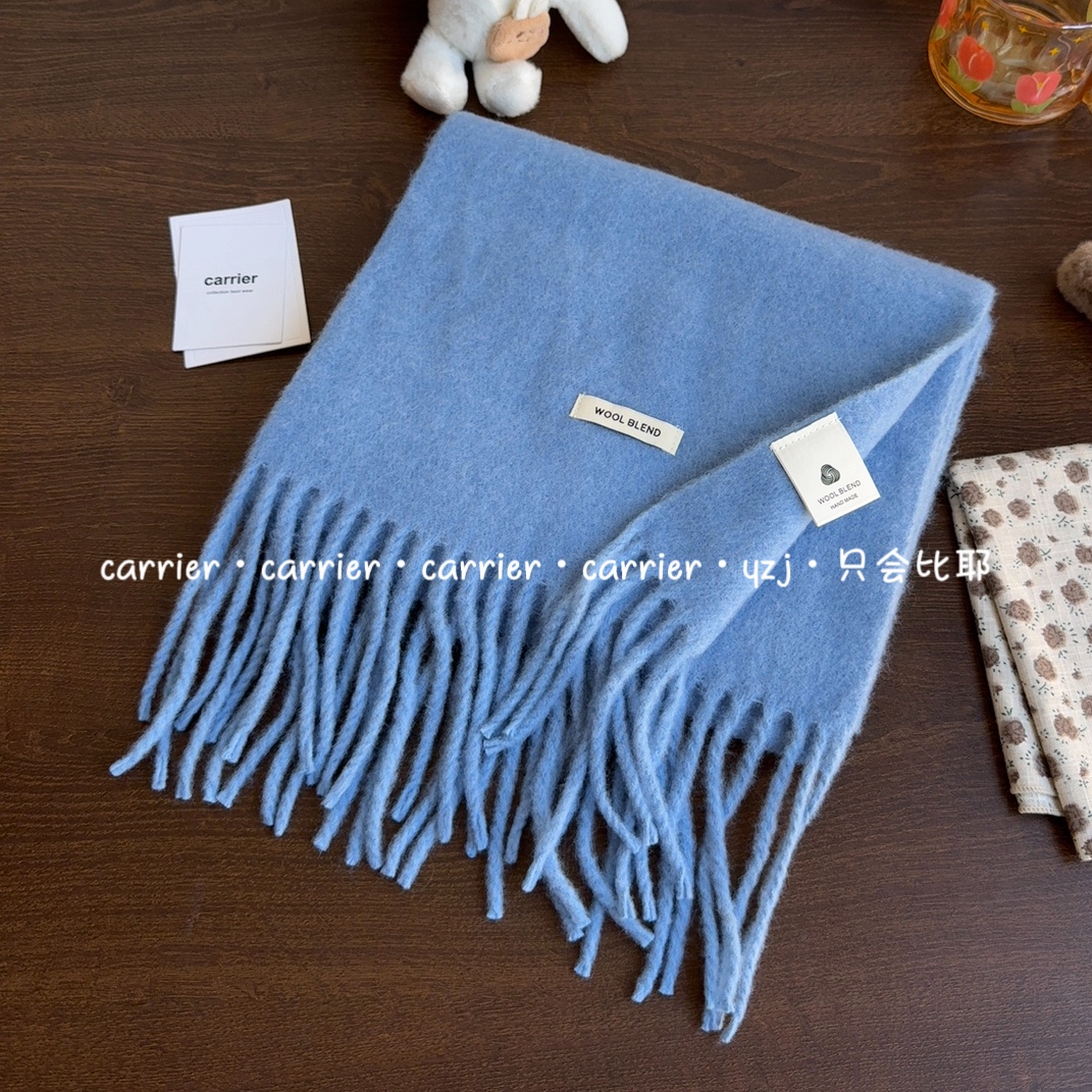 Carrier 出口韩国～九尾同款显白藏青色流苏羊毛围巾保暖情侣围脖