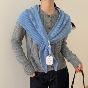 ～韩国竖条针织披肩围巾一体多功能包头叠穿搭配三角巾潮 简约经典