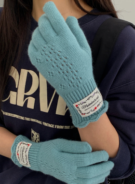镂空花边～韩国轻奢eret针织纯色手套冬季亲肤保暖百搭学生可触屏