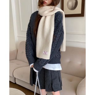 Carrier 韩国eret糖果色茉莉针织纯色围巾女冬保暖情侣款百搭围脖