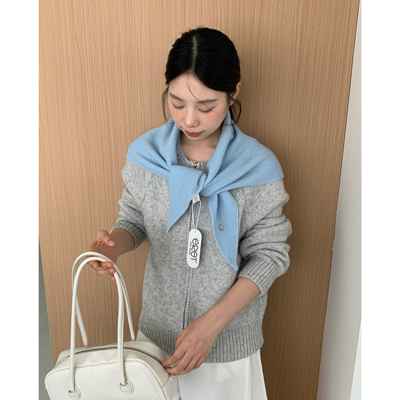 Carrier 韩系100%羊毛wool三角巾围巾纯色针织叠穿外搭保暖披肩女