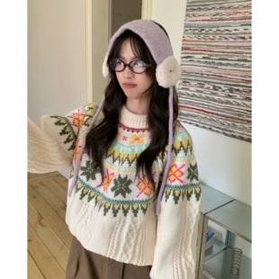 Carrier Egg韩国小众设计师款拼色耳罩毛茸茸糖果色防寒骑车护耳