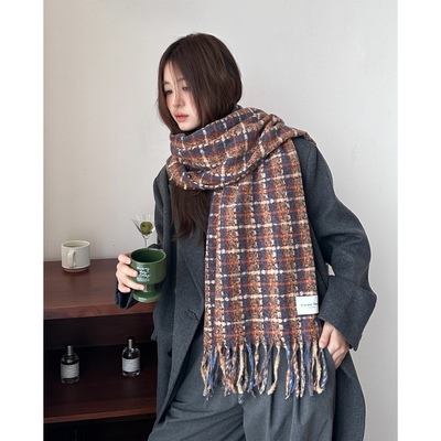 Carrier 格子节点～软糯仿羊绒围巾女秋冬氛围感保暖防寒披肩围脖
