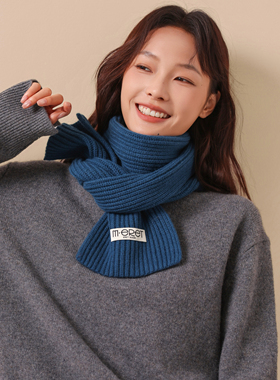 Carrier 韩国m•eret小美满100%绵羊毛围巾女冬针织保暖纯色围脖