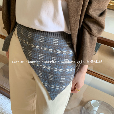 Carrier 韩国复古雪花针织三角巾外搭领巾多功能屁帘毛线百搭披肩