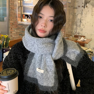 月球灰～韩版小众撞色保暖氛围感围巾含羊毛显白学生男女百搭围脖