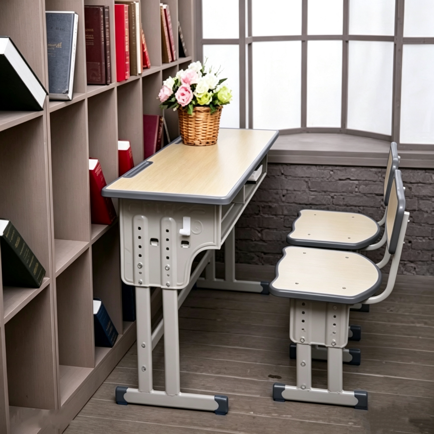 双人中小学生课桌椅套装家用书桌校园教室培训辅导班可升降写字桌