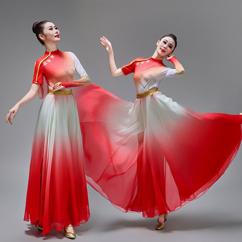 现代大摆裙舞蹈演出服开场舞中国民族服装/舞台装