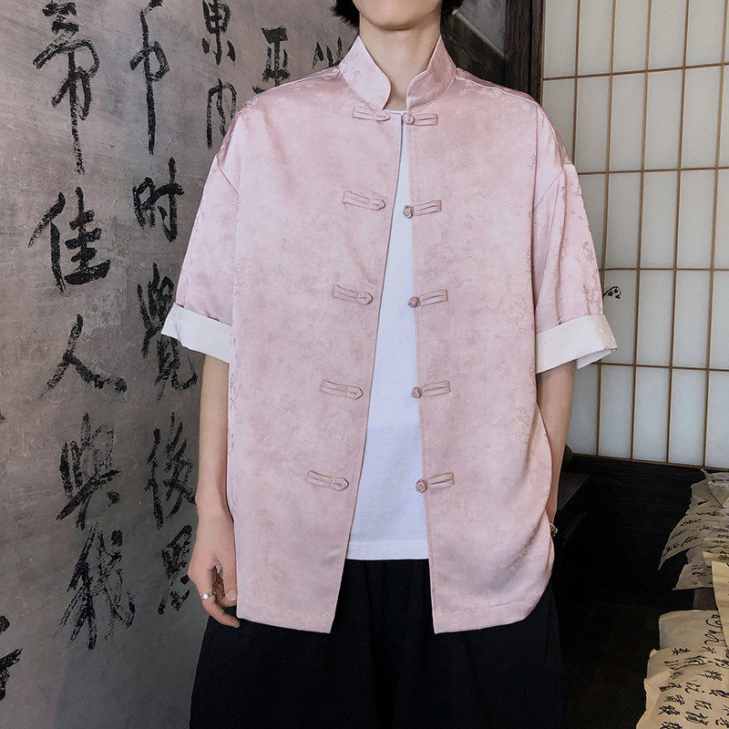 中国风新中式短袖衬衫男款夏季复古盘扣唐装古装宽松大码半袖上衣,男装,衬衫,淘宝优惠券,粉丝福利购,淘宝优惠卷