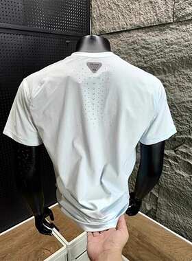 白色龙鳞打孔速干短袖男夏季吸湿排汗跑步健身t恤户外运动骑行服