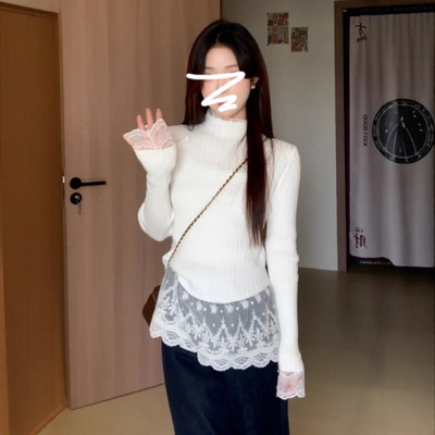 半高领蕾丝毛衣内搭打底衫女秋冬季2025新款高级感可外穿针织上衣