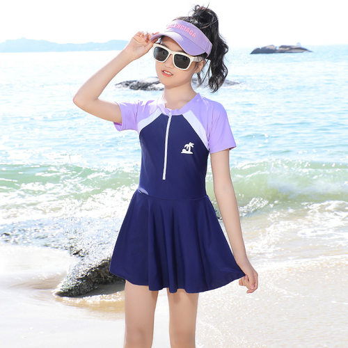 2024新款韩版女童中大童泳装甜美印花小香风连体裙式儿童泡温泉