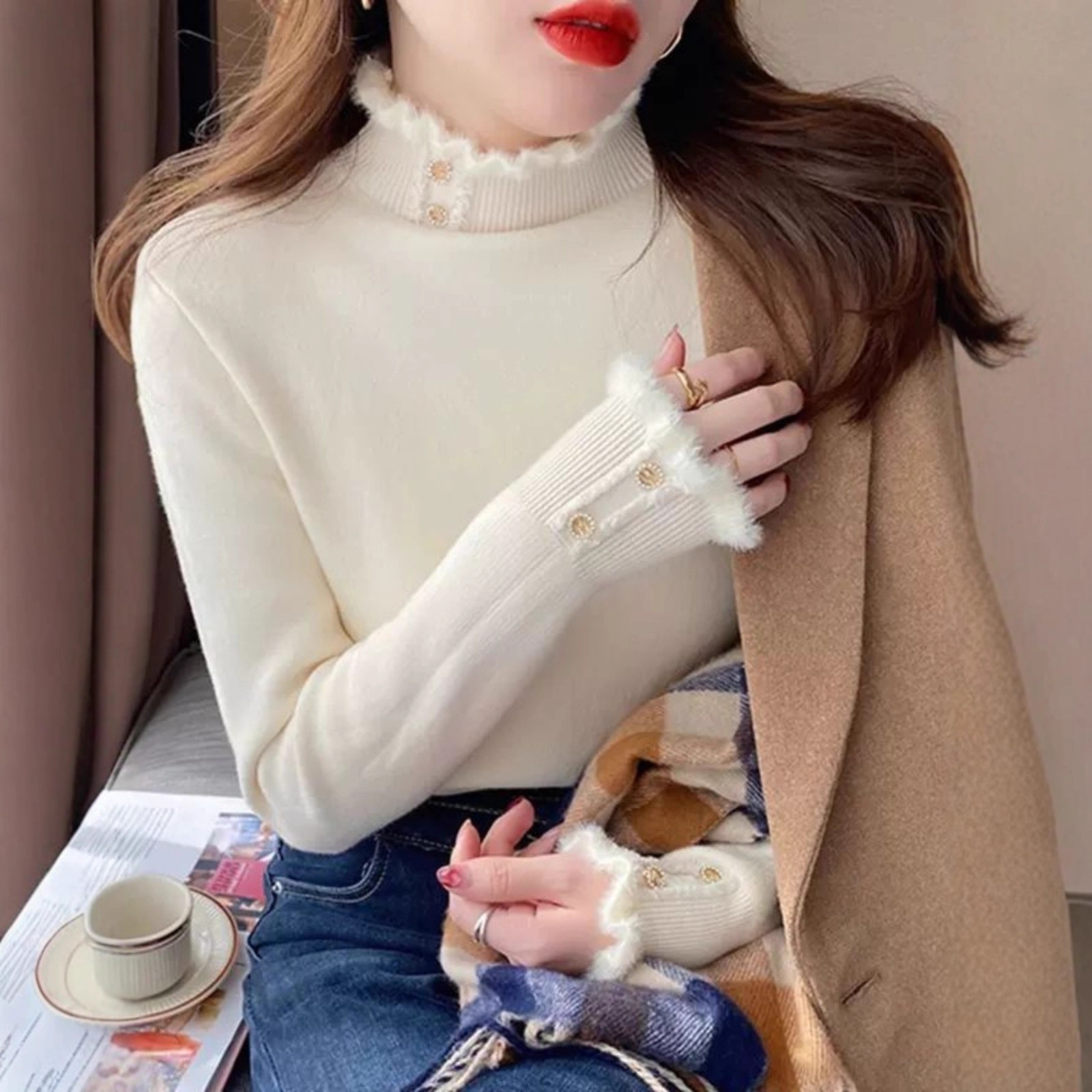 半高领毛衣女秋冬加厚2025新款爆款打底衫内搭加绒一体绒针织上衣