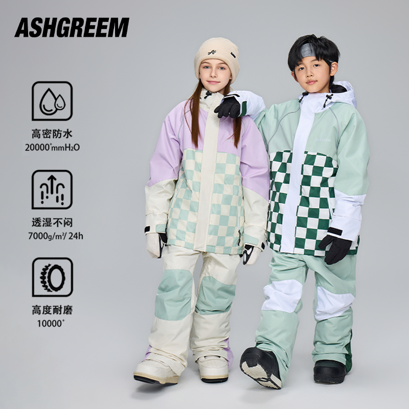ASHGREEM24新款儿童滑雪服套装加厚衣裤男童防风保暖防水女童大童