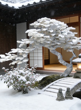 仿真松树白色迎客松雪松白色松树景观室内造景假树中式大型造型树