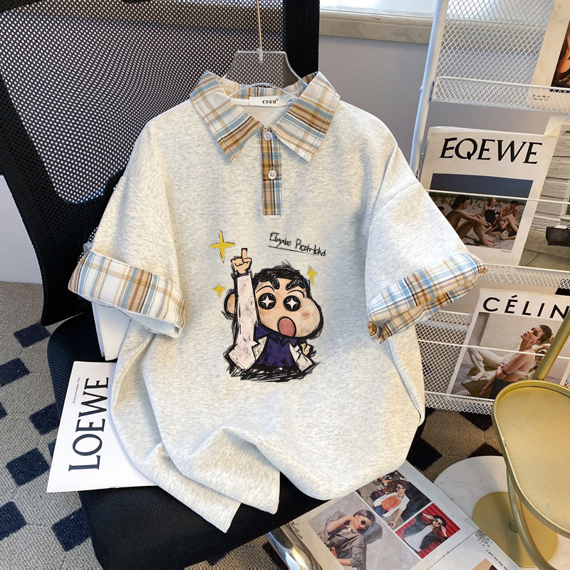 新款2026格子夏季美式宽松polo翻领短袖T恤学院大码上衣洋气修身