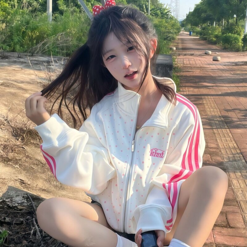 洋气卫衣拉链开衫女生秋冬季满印大码潮牌复古通勤风百搭休闲上衣