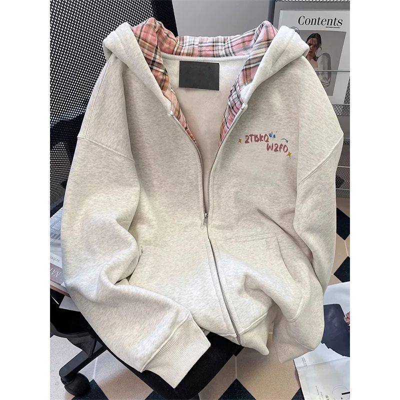 韩系慵懒风可爱kitty猫卫衣开衫女初中生超好看加绒连帽拉链外套