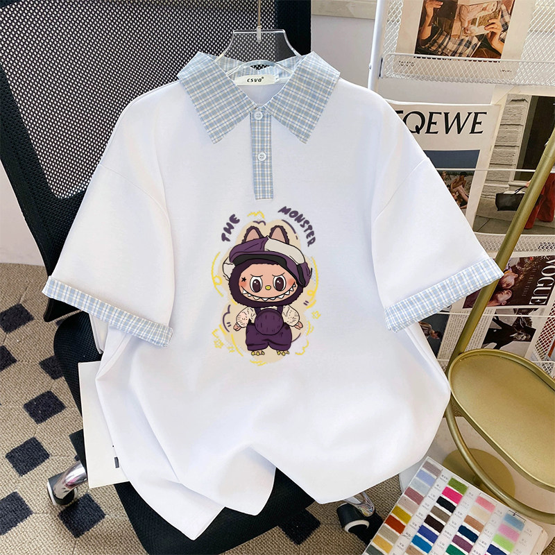 假两件格子拼接t恤男女款夏季潮牌POLO衫短袖高级感痞帅半袖百搭