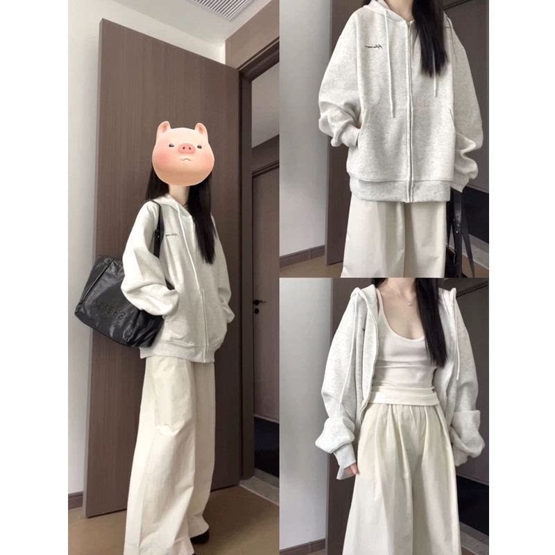 爆款多巴胺加绒开衫外套女春秋季新款oversize韩系慵懒风连帽卫衣