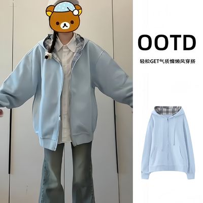 漫塔丽娅开衫连帽卫衣外套女秋冬2025新款大码女装拼接宽松上衣