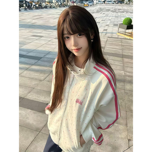 校园风卫衣外套女生春秋条纹袖边复古学院风小众温柔时尚洋气上衣