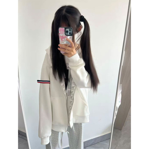 美式连帽女装 chic 秋季字母印花双袖织带大码韩版通勤风宽松卫衣