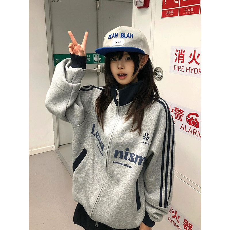 设计感小众洋气通勤上衣女秋季宽松显瘦百搭港风休闲大码卫衣外套