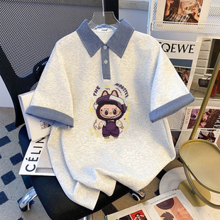 2026韩版设计感polo领短袖女t恤夏装大码拼接格子印花宽松学院风