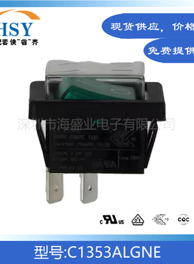 C1353ALGNE 4脚2档带绿灯25x30/20A250V防水摇臂翘板船型开关按键