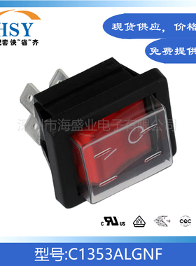 C1353ALGNF 4脚2档带红灯25x30/20A250V防水摇臂翘板船型开关按键