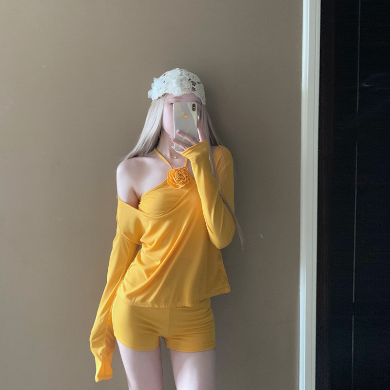 AYSTUDIO2025新款泳衣女分体长袖罩衫黄色遮肉显瘦纯欲风度假温泉,运动/瑜伽/健身/球迷用品,分体泳衣,淘宝优惠券,粉丝福利购,淘宝优惠卷