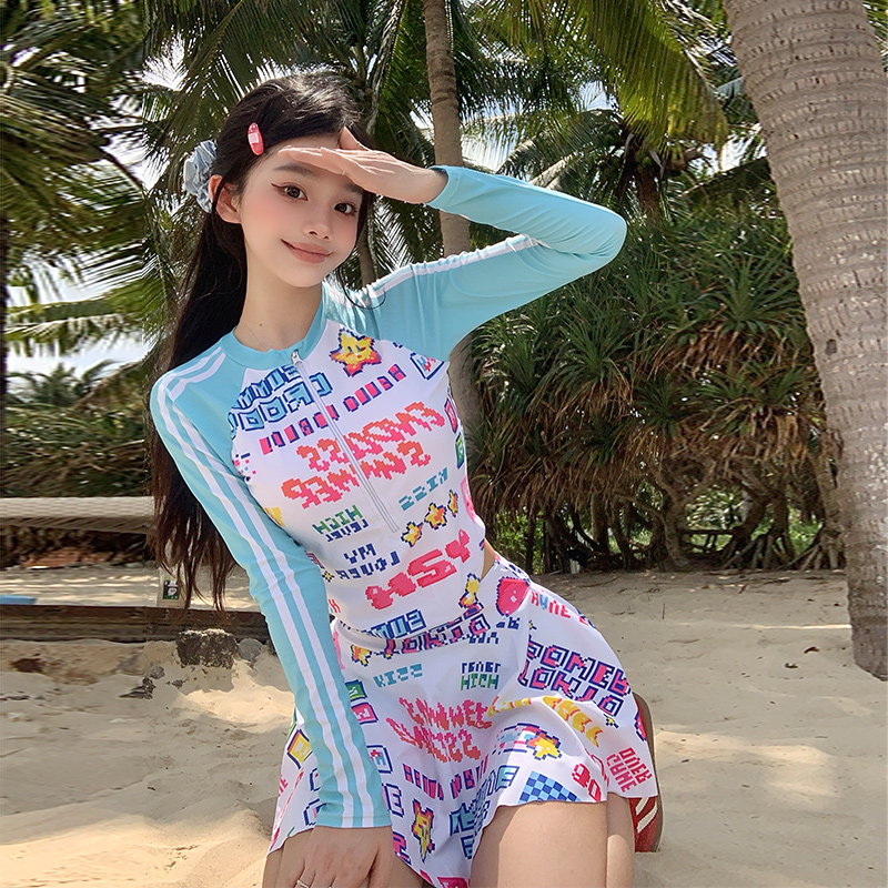 新款分体泳衣保守显瘦长袖冲浪服