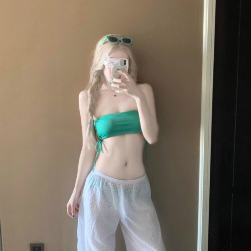 ins风抹胸绑带显瘦比基尼泳衣女