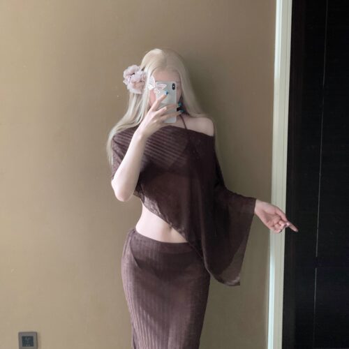 欧美风度假披肩长裙比基尼女性感