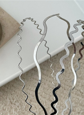 银色亮漆金属波浪线条发箍细款时尚简约合金压发头箍冷淡风发饰品